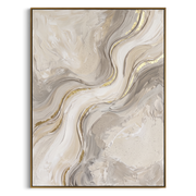 "Taupe Marble Current Relief" - Modern Heavy Impasto Abstract Textured Artwork | White & Gold Palette Knife Painting | Luxury Vertical Wall Art #Q 371