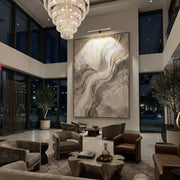 "Taupe Marble Current Relief" - Modern Heavy Impasto Abstract Textured Artwork | White & Gold Palette Knife Painting | Luxury Vertical Wall Art #Q 371