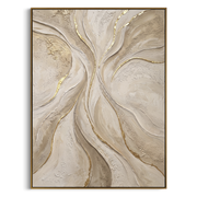 "Pearl Contour Creek Relief" - Modern Heavy Impasto Abstract Textured Artwork | White & Gold Palette Knife Painting | Luxury Vertical Wall Art #Q 372