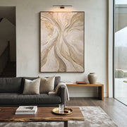 "Pearl Contour Creek Relief" - Modern Heavy Impasto Abstract Textured Artwork | White & Gold Palette Knife Painting | Luxury Vertical Wall Art #Q 372