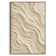 "Sandstone Dune Cascade Relief" - Modern Heavy Impasto Abstract Textured Artwork | White & Gold Palette Knife Painting | Luxury Vertical Wall Art #Q 373