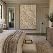 "Sandstone Dune Cascade Relief" - Modern Heavy Impasto Abstract Textured Artwork | White & Gold Palette Knife Painting | Luxury Vertical Wall Art #Q 373