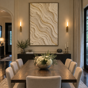 "Sandstone Dune Cascade Relief" - Modern Heavy Impasto Abstract Textured Artwork | White & Gold Palette Knife Painting | Luxury Vertical Wall Art #Q 373