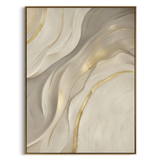 "Gilded Stone Riverbed Relief" - Modern Heavy Impasto Abstract Textured Artwork | White & Gold Palette Knife Painting | Luxury Vertical Wall Art #Q 375