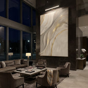 "Gilded Stone Riverbed Relief" - Modern Heavy Impasto Abstract Textured Artwork | White & Gold Palette Knife Painting | Luxury Vertical Wall Art #Q 375
