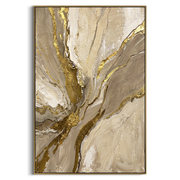 "Soft Sediment Path Relief" - Modern Heavy Impasto Abstract Textured Artwork | White & Gold Palette Knife Painting | Luxury Vertical Wall Art #Q 379