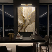 "Soft Sediment Path Relief" - Modern Heavy Impasto Abstract Textured Artwork | White & Gold Palette Knife Painting | Luxury Vertical Wall Art #Q 379