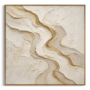 "Quiet Carved Swell Relief" - Modern Heavy Impasto Abstract Textured Artwork | White & Gold Palette Knife Painting | Luxury Square Wall Art #Q 380