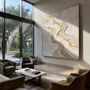 "Quiet Carved Swell Relief" - Modern Heavy Impasto Abstract Textured Artwork | White & Gold Palette Knife Painting | Luxury Square Wall Art #Q 380