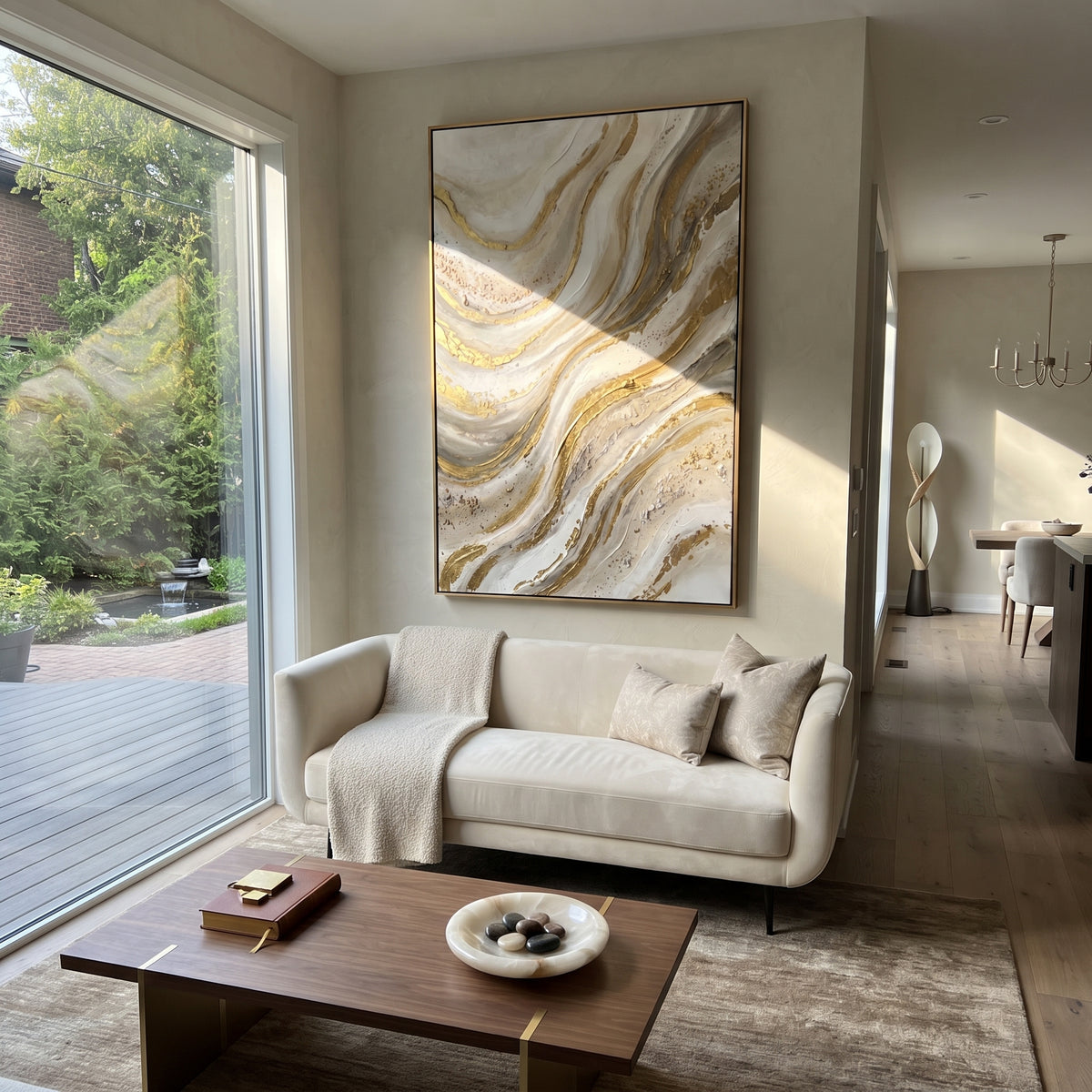 "Pale Raised Mesa Relief" - Modern Heavy Impasto Abstract Textured Artwork | White & Gold Palette Knife Painting | Luxury Vertical Wall Art #Q 382