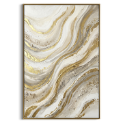 "Pale Raised Mesa Relief" - Modern Heavy Impasto Abstract Textured Artwork | White & Gold Palette Knife Painting | Luxury Vertical Wall Art #Q 382