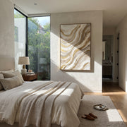 "Pale Raised Mesa Relief" - Modern Heavy Impasto Abstract Textured Artwork | White & Gold Palette Knife Painting | Luxury Vertical Wall Art #Q 382