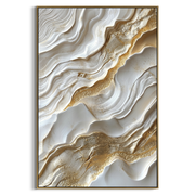 "Desert Ivory Fault Relief" - Modern Heavy Impasto Abstract Textured Artwork | White & Gold Palette Knife Painting | Luxury Vertical Wall Art #Q 383