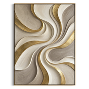 "Silk Terrace Field Relief" - Modern Heavy Impasto Abstract Textured Artwork | White & Gold Palette Knife Painting | Luxury Vertical Wall Art #Q 384