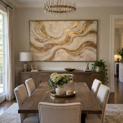 "Moonlit Feather Current Relief" - Modern Heavy Impasto Abstract Textured Artwork | White & Gold Palette Knife Painting | Luxury Horizontal Wall Art #Q 385