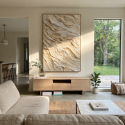 "Clay Layered Shore Relief" - Modern Heavy Impasto Abstract Textured Artwork | White & Beige Palette Knife Painting | Luxury Vertical Wall Art #Q 386