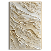 "Clay Layered Shore Relief" - Modern Heavy Impasto Abstract Textured Artwork | White & Beige Palette Knife Painting | Luxury Vertical Wall Art #Q 386