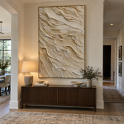 "Clay Layered Shore Relief" - Modern Heavy Impasto Abstract Textured Artwork | White & Beige Palette Knife Painting | Luxury Vertical Wall Art #Q 386