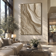 "Shell Soft Ravine Relief" - Modern Heavy Impasto Abstract Textured Artwork | White & Beige Palette Knife Painting | Luxury Vertical Wall Art #Q 387