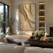 "Shell Soft Ravine Relief" - Modern Heavy Impasto Abstract Textured Artwork | White & Beige Palette Knife Painting | Luxury Vertical Wall Art #Q 387