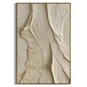 "Amber Folded Stream Relief" - Modern Heavy Impasto Abstract Textured Artwork | White & Beige Palette Knife Painting | Luxury Vertical Wall Art #Q 389