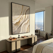"Mist Canyon Veil Relief" - Modern Heavy Impasto Abstract Textured Artwork | White & Beige Palette Knife Painting | Luxury Vertical Wall Art #Q 390