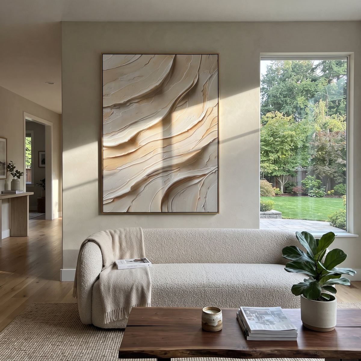 "Frost Channel Ridge Relief" - Modern Heavy Impasto Abstract Textured Artwork | White & Beige Palette Knife Painting | Luxury Vertical Wall Art #Q 391
