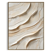 "Frost Channel Ridge Relief" - Modern Heavy Impasto Abstract Textured Artwork | White & Beige Palette Knife Painting | Luxury Vertical Wall Art #Q 391