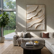 "Frost Channel Ridge Relief" - Modern Heavy Impasto Abstract Textured Artwork | White & Beige Palette Knife Painting | Luxury Vertical Wall Art #Q 391