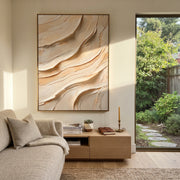 "Frost Channel Ridge Relief" - Modern Heavy Impasto Abstract Textured Artwork | White & Beige Palette Knife Painting | Luxury Vertical Wall Art #Q 391