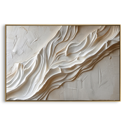 "Bone Ribbon Canyon Relief" - Modern Heavy Impasto Abstract Textured Artwork | White & Beige Palette Knife Painting | Luxury Horizontal Wall Art #Q 392
