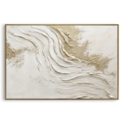"Plaster Strata Field Relief" - Modern Heavy Impasto Abstract Textured Artwork | White & Beige Palette Knife Painting | Luxury Horizontal Wall Art #Q 393