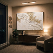 "Plaster Strata Field Relief" - Modern Heavy Impasto Abstract Textured Artwork | White & Beige Palette Knife Painting | Luxury Horizontal Wall Art #Q 393