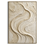 "Marble Wave Terrace Relief" - Modern Heavy Impasto Abstract Textured Artwork | White & Beige Palette Knife Painting | Luxury Vertical Wall Art #Q 394