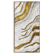 "Oyster Quiet Delta Relief" - Modern Heavy Impasto Abstract Textured Artwork | White & Beige Palette Knife Painting | Luxury Vertical Wall Art #Q 396