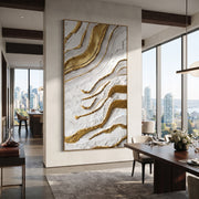 "Oyster Quiet Delta Relief" - Modern Heavy Impasto Abstract Textured Artwork | White & Beige Palette Knife Painting | Luxury Vertical Wall Art #Q 396