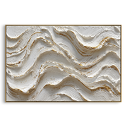"Drifted Fan Current Relief" - Modern Heavy Impasto Abstract Textured Artwork | White & Beige Palette Knife Painting | Luxury Horizontal Wall Art #Q 397