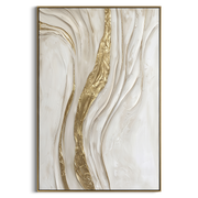 "Veiled Organic Channel Relief" - Modern Heavy Impasto Abstract Textured Artwork | White & Beige Palette Knife Painting | Luxury Vertical Wall Art #Q 398
