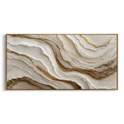 "Carved Linen Ravine Relief" - Modern Heavy Impasto Abstract Textured Artwork | White & Green Palette Knife Painting | Luxury Horizontal Wall Art #Q 400