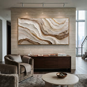 "Carved Linen Ravine Relief" - Modern Heavy Impasto Abstract Textured Artwork | White & Green Palette Knife Painting | Luxury Horizontal Wall Art #Q 400