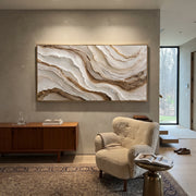 "Carved Linen Ravine Relief" - Modern Heavy Impasto Abstract Textured Artwork | White & Green Palette Knife Painting | Luxury Horizontal Wall Art #Q 400
