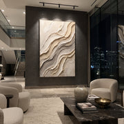 "Brushed Sandbar Flow Relief" - Modern Heavy Impasto Abstract Textured Artwork | White & Green Palette Knife Painting | Luxury Vertical Wall Art #Q 401