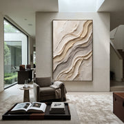 "Brushed Sandbar Flow Relief" - Modern Heavy Impasto Abstract Textured Artwork | White & Green Palette Knife Painting | Luxury Vertical Wall Art #Q 401