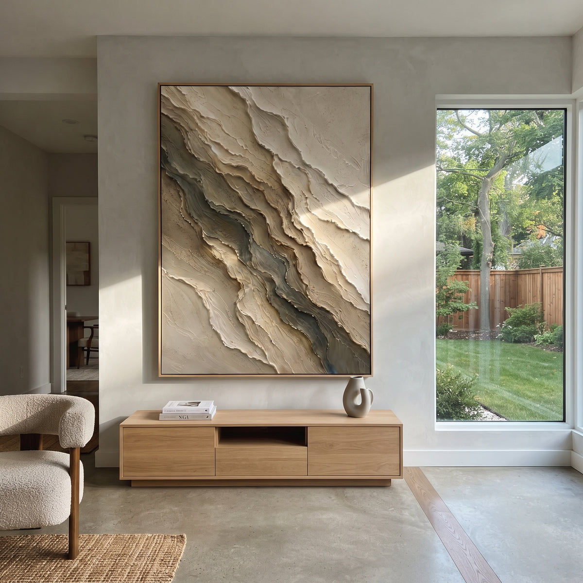 "Tactile Pearl Fold Relief" - Modern Heavy Impasto Abstract Textured Artwork | White & Green Palette Knife Painting | Luxury Vertical Wall Art #Q 402