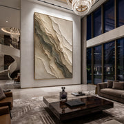 "Tactile Pearl Fold Relief" - Modern Heavy Impasto Abstract Textured Artwork | White & Green Palette Knife Painting | Luxury Vertical Wall Art #Q 402