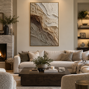 "Golden Stone Cascade Relief" - Modern Heavy Impasto Abstract Textured Artwork | White & Green Palette Knife Painting | Luxury Vertical Wall Art #Q 403