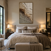 "Golden Stone Cascade Relief" - Modern Heavy Impasto Abstract Textured Artwork | White & Green Palette Knife Painting | Luxury Vertical Wall Art #Q 403