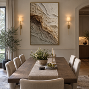 "Golden Stone Cascade Relief" - Modern Heavy Impasto Abstract Textured Artwork | White & Green Palette Knife Painting | Luxury Vertical Wall Art #Q 403