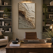 "Golden Stone Cascade Relief" - Modern Heavy Impasto Abstract Textured Artwork | White & Green Palette Knife Painting | Luxury Vertical Wall Art #Q 403
