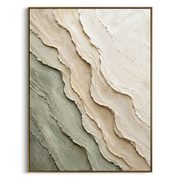 "Shadowed Clay Current Relief" - Modern Heavy Impasto Abstract Textured Artwork | White & Green Palette Knife Painting | Luxury Vertical Wall Art #Q 404